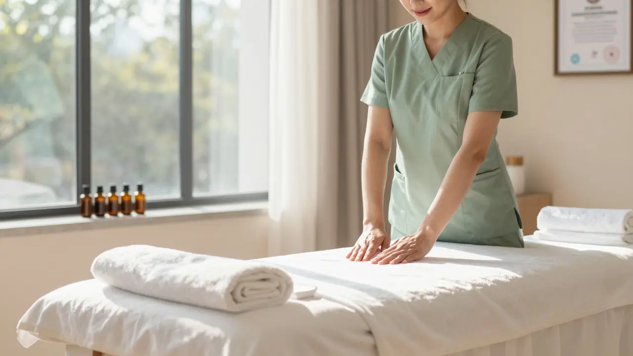 Clean, bright, professional massage therapy clinic interior