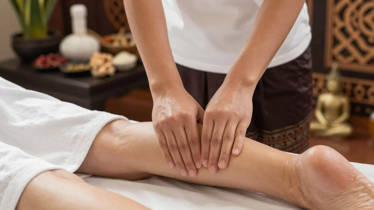 Close-up of professional Thai massage stretching technique