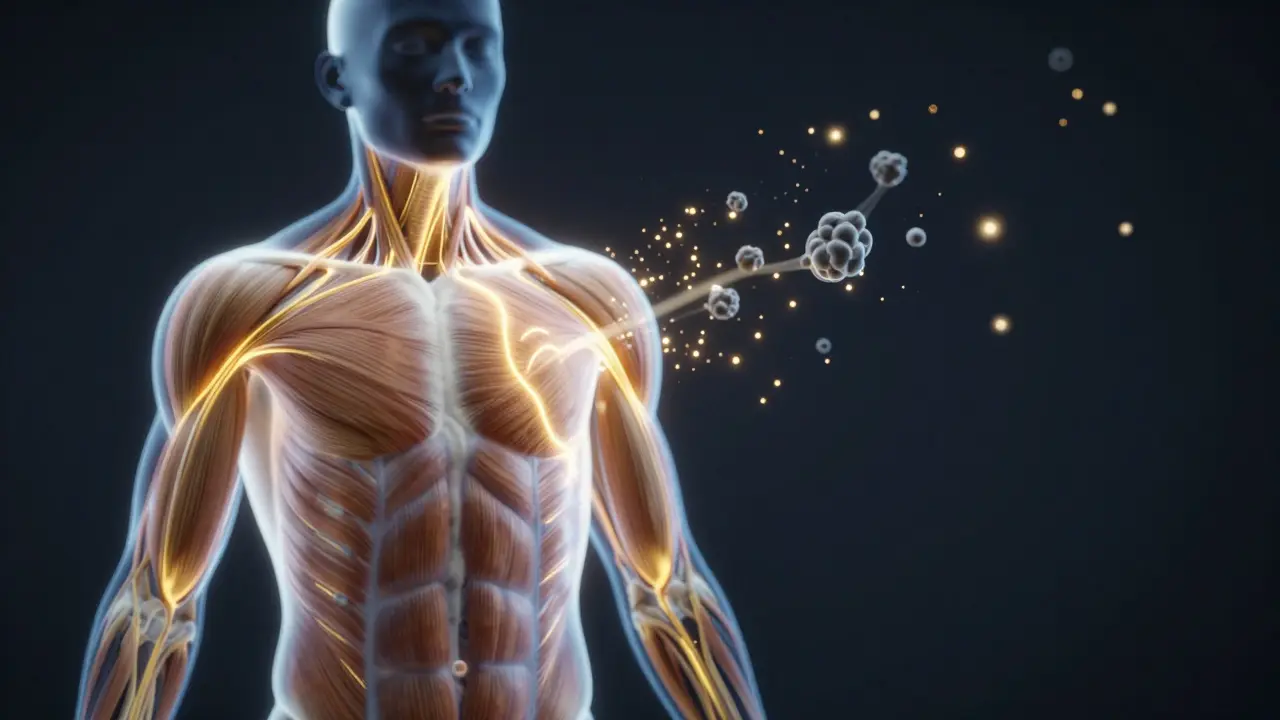 Conceptual art showing energy flow and tension release in muscles