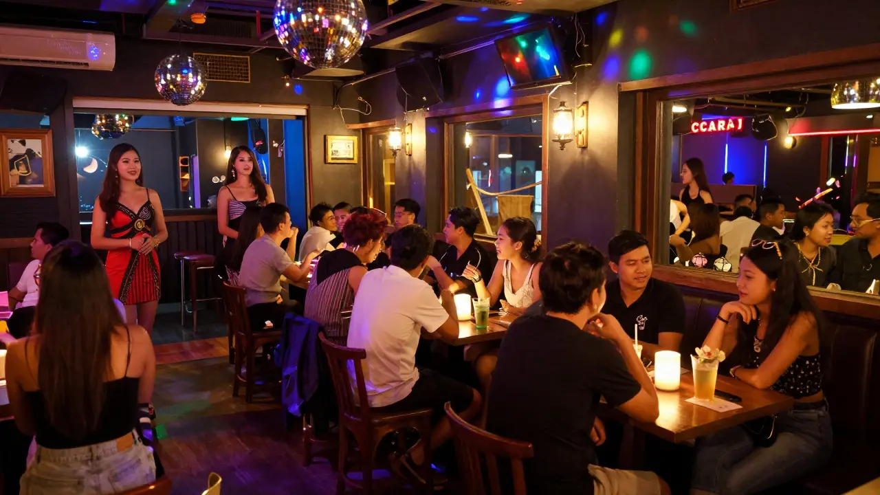 Crowded interior of a vibrant Bangkok nightclub with patrons dancing