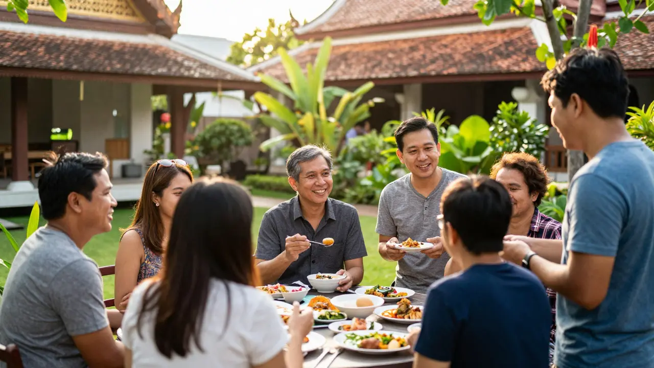 Group of people connecting authentically in a sunny Thai setting