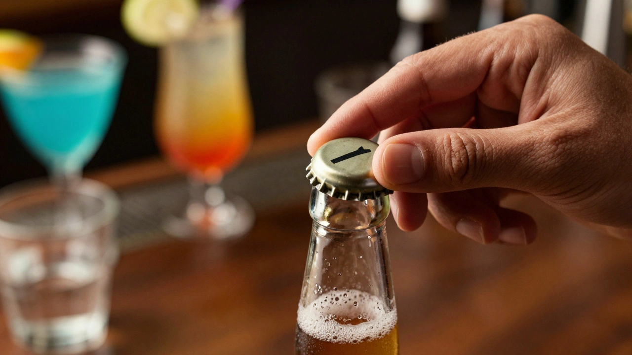 Hand opening sealed beer bottle at bar to ensure safety