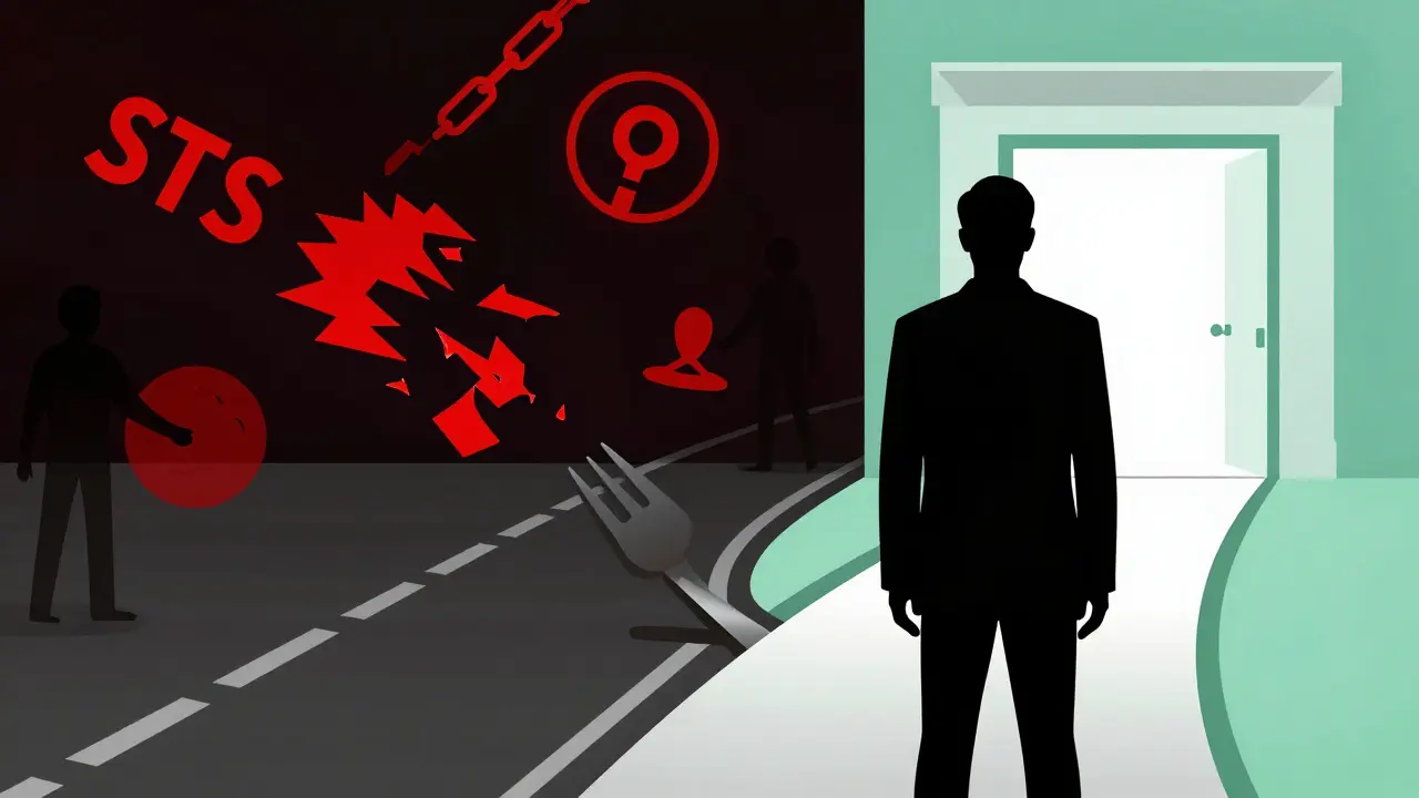 Illustration showing choice between risky illegal path and safe legal spa