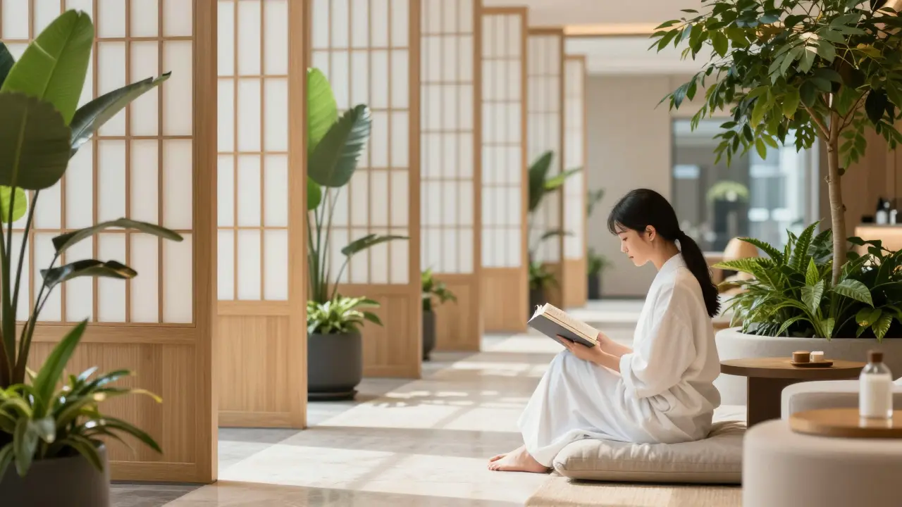 Serene luxury hotel spa interior with minimalist design