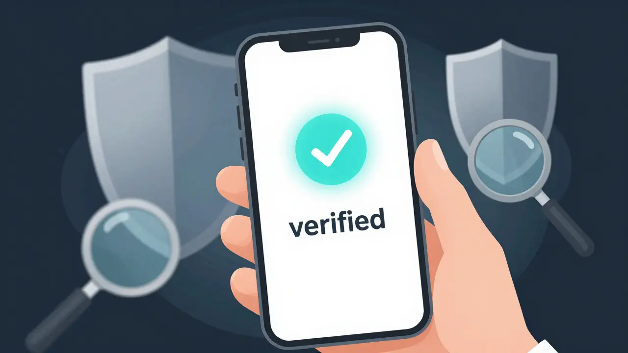 Smartphone showing verified profile icon with security shields